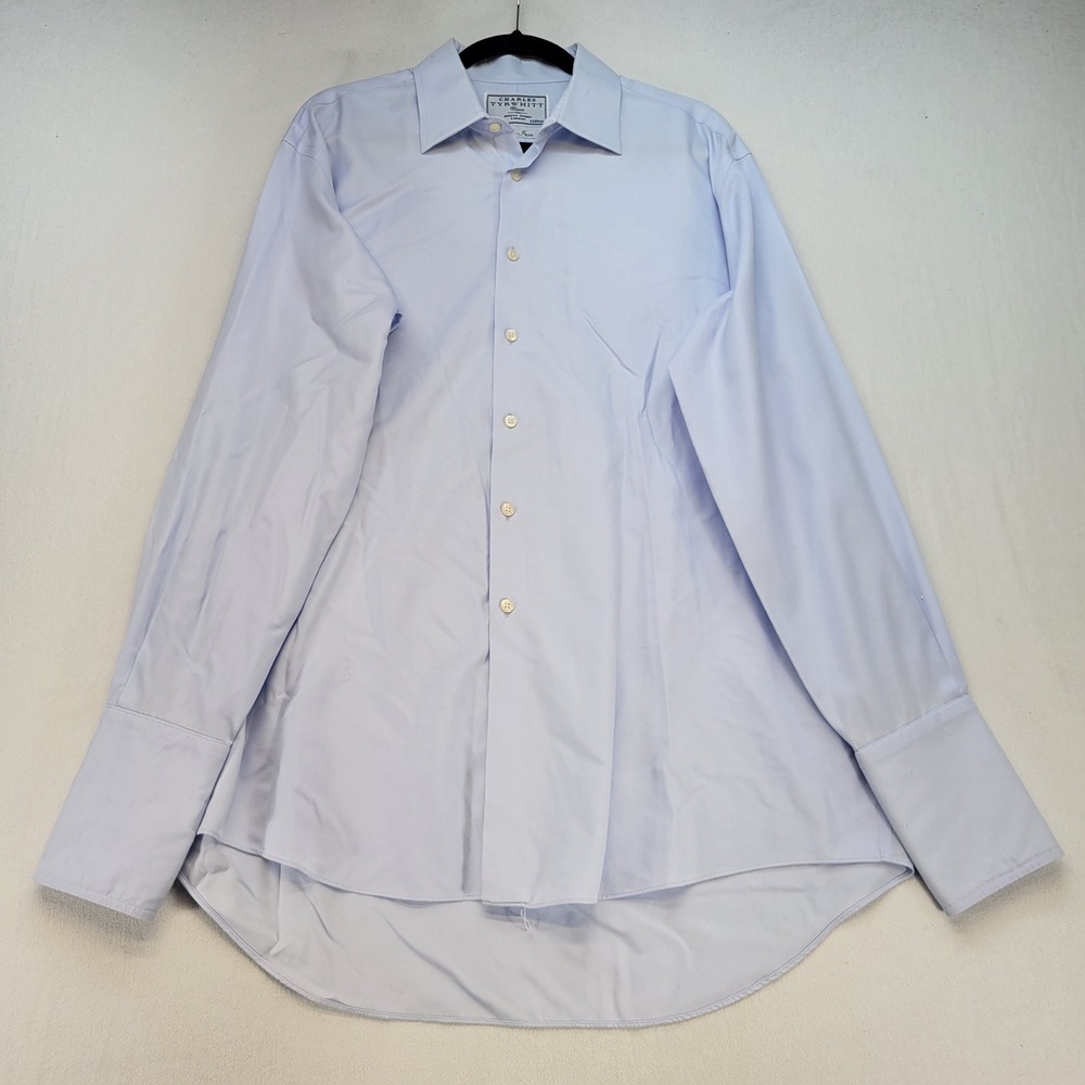 Charles Tyrwhitt Dress Shirt Mens 17/35 Blue Classic Fit French Cuff Non-Iron